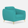 Adorn India Premium Luster Plus 1 Seater Sofa | Velvet Suede Fabric | 3-Year Warranty | Color Aqua Blue with Golden Legs & Striped Pattern Cushion