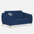 Adorn India Premium Luster Plus 2 Seater Sofa | Velvet Suede Fabric | 3-Year Warranty | Color Blue with Golden Legs & Striped Pattern Cushion