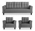 Adorn India Maddox Tufted 3-1-1 5 Seater Wood Sofa Set (Grey) (3 Year Warranty)