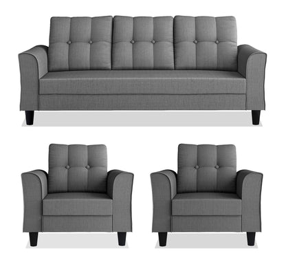 Adorn India Maddox 5 Seater 3-1-1 Sofa Set (Grey) - Wood