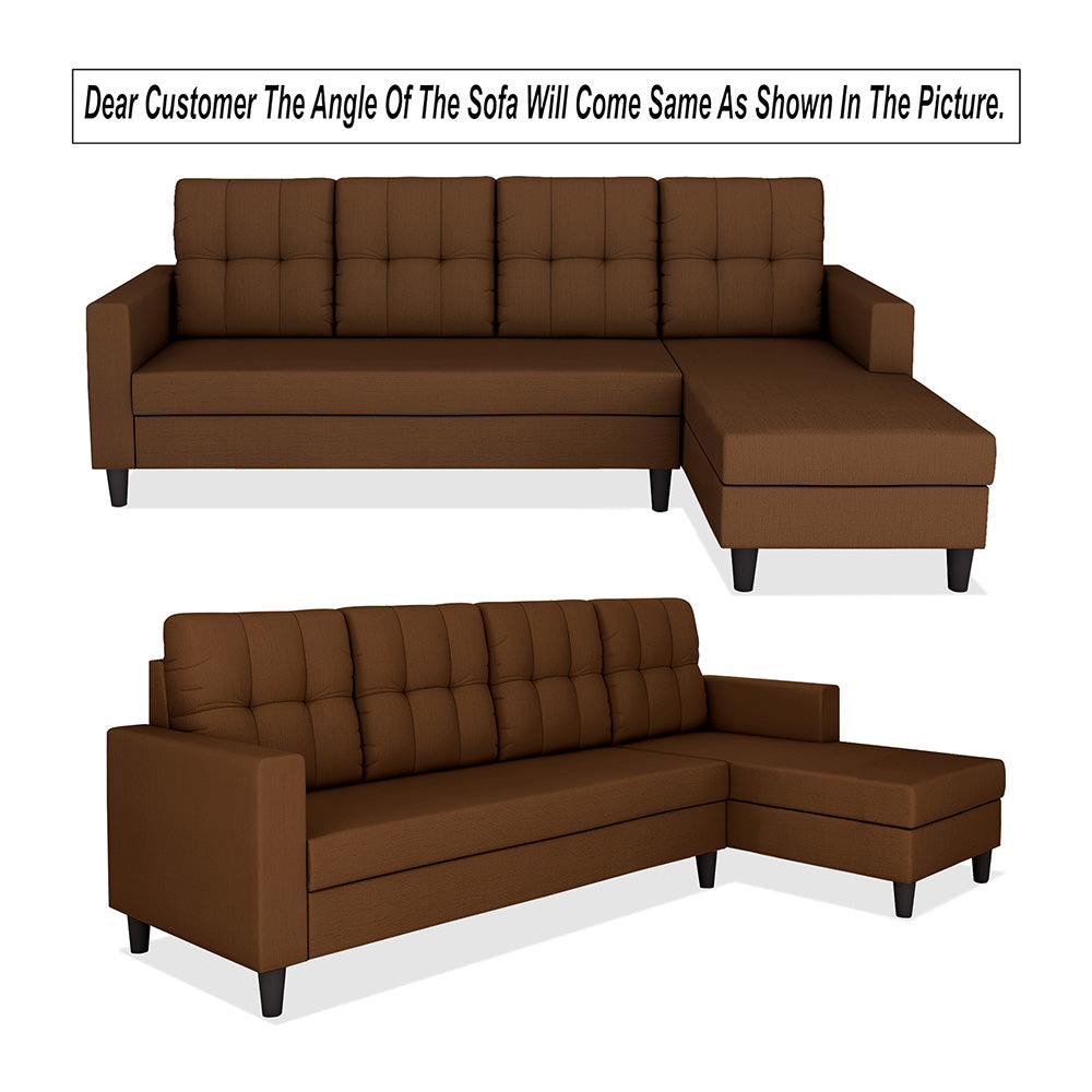 Adorn India Darcy L Shape 8 Seater Sofa Set with Center Table and 2 Ottoman Puffy (RHS) (Brown) (3 Year Warranty)