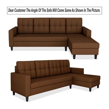 Adorn India Darcy L Shape 8 Seater Sofa Set with Center Table and 2 Ottoman Puffy (RHS) (Brown) (3 Year Warranty)