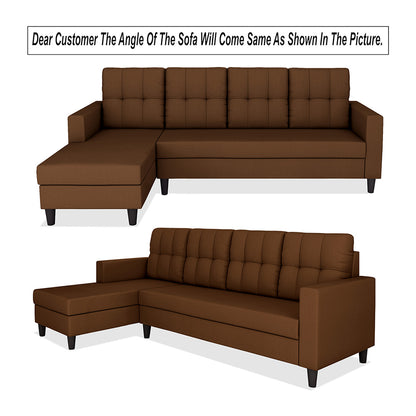 Adorn India Darcy L Shape 8 Seater Sofa Set with Center Table and 2 Ottoman Puffy (LHS) (Brown)