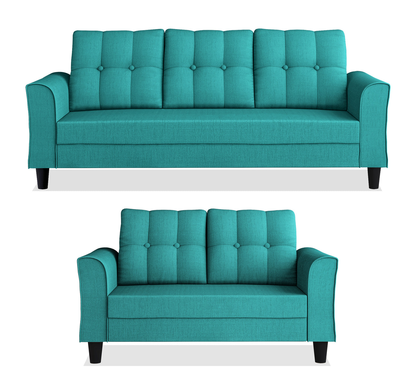 Adorn India Maddox Tufted 5 Seater 3+2 Sofa Set (Aqua Blue)