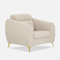 Adorn India Premium Luster Plus 1 Seater Sofa | Velvet Suede Fabric | 3-Year Warranty | Color Beige with Golden Legs & Striped Pattern Cushion