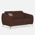 Adorn India Premium Luster Plus 2 Seater Sofa | Velvet Suede Fabric | 3-Year Warranty | Color Brown with Golden Legs & Striped Pattern Cushion