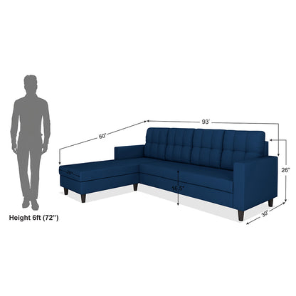 Adorn India Darcy L Shape 6 Seater Sofa Set (LHS) (Blue) (3 Year Warranty)