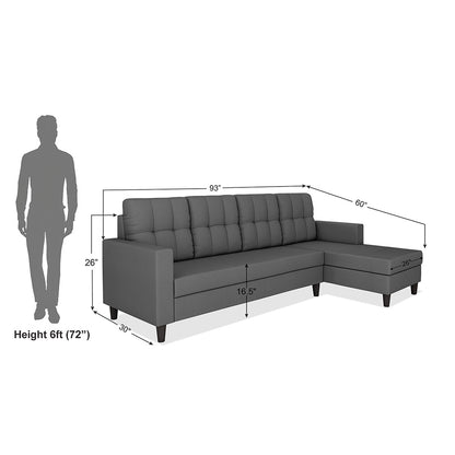 Adorn India Darcy L Shape 6 Seater Sofa Set (RHS) (Grey) (3 Year Warranty)