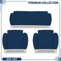 Adorn India Premium Luster Plus 3-1-1 Sofa Set | Velvet Suede Fabric | 3-Year Warranty | Color Blue with Golden Legs & Striped Pattern Cushion