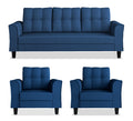 Adorn India Maddox Tufted 3-1-1 5 Seater Wood Sofa Set (Blue) (3 Year Warranty)