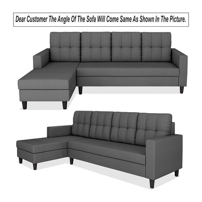 Adorn India Darcy L Shape 8 Seater Sofa Set with Center Table and 2 Ottoman Puffy (Lhs) (Grey) (3 Year Warranty)