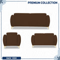 Premium Luster Plus 3-2-1 Sofa Set | Velvet Suede Fabric | 3-Year Warranty | Color Brown with Golden Legs & Striped Pattern Cushion