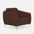 Adorn India Premium Luster Plus 1 Seater Sofa | Velvet Suede Fabric | 3-Year Warranty | Color Brown with Golden Legs & Striped Pattern Cushion