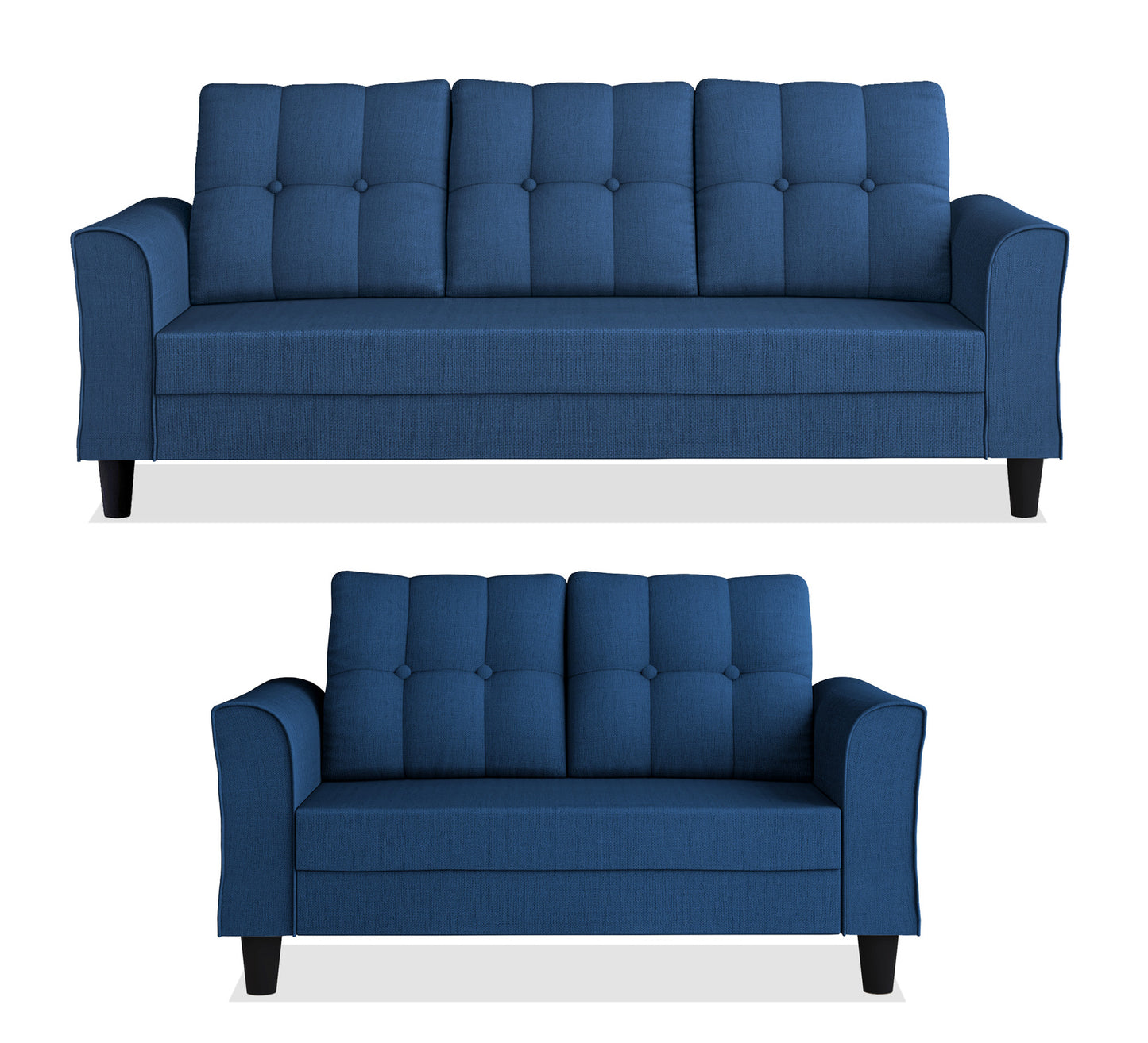 Adorn India Maddox Tufted 3+2 5 Seater Sofa Set (Blue)