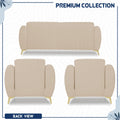 Adorn India Premium Luster Plus 3-1-1 Sofa Set | Velvet Suede Fabric | 3-Year Warranty | Color Beige with Golden Legs & Striped Pattern Cushion