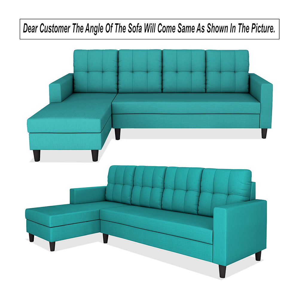 Adorn India Darcy L Shape 8 Seater Sofa Set with Center Table and 2 Ottoman Puffy (LHS) (Aqua Blue)