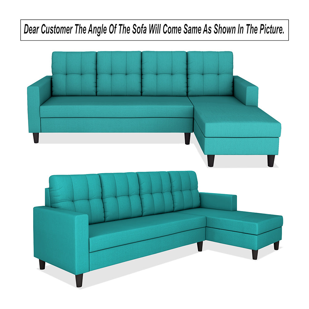 Adorn India Darcy L Shape 8 Seater Sofa Set with Center Table and 2 Ottoman Puffy (RHS) (Aqua Blue)