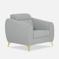 Adorn India Premium Luster Plus 1 Seater Sofa | Velvet Suede Fabric | 3-Year Warranty | Color Grey with Golden Legs & Striped Pattern Cushion