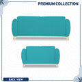Adorn India Premium Luster Plus 3-2 Sofa Set | Velvet Suede Fabric | 3-Year Warranty | Color Aqua Blue with Golden Legs & Striped Pattern Cushion