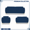Premium Luster Plus 3-2-1 Sofa Set | Velvet Suede Fabric | 3-Year Warranty | Color Blue with Golden Legs & Striped Pattern Cushion