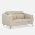 Adorn India Premium Luster Plus 2 Seater Sofa | Velvet Suede Fabric | 3-Year Warranty | Color Beige with Golden Legs & Striped Pattern Cushion