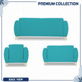 Premium Luster Plus 3-2-1 Sofa Set | Velvet Suede Fabric | 3-Year Warranty | Color Aqua Blue with Golden Legs & Striped Pattern Cushion