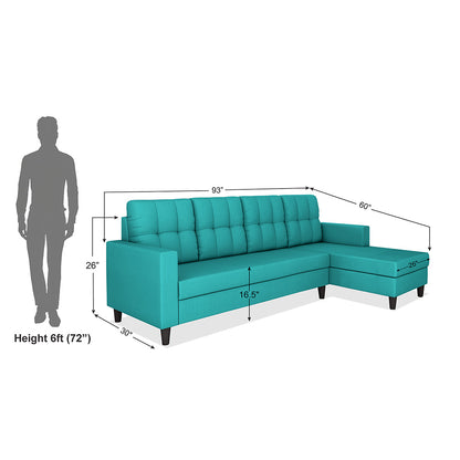 Adorn India Darcy L Shape 6 Seater Sofa Set (RHS) (Aqua Blue) (3 Year Warranty)