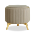 Adorn India Olivia Round 1 Seater Ottoman Pouffe Striped Pattern with Velvet Suede Fabric (Beige)