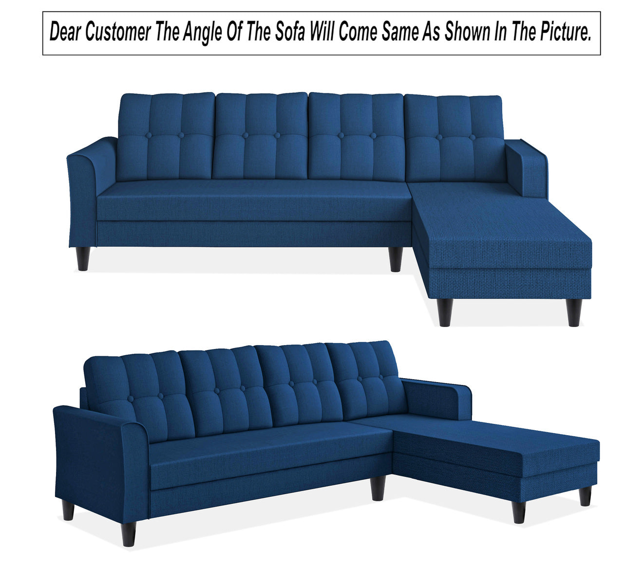 Adorn India Maddox Tufted L Shape 6 Seater Sofa Set RHS (Blue) Wood