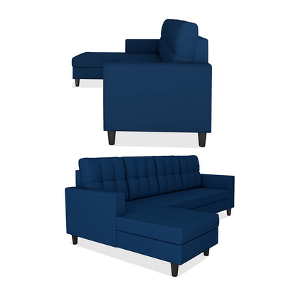 Adorn India Darcy L Shape 8 Seater Sofa Set with Center Table and 2 Ottoman Puffy (LHS) (Blue)