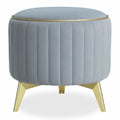 Adorn India Olivia Round 1 Seater Ottoman Pouffe Striped Pattern with Velvet Suede Fabric (Grey)