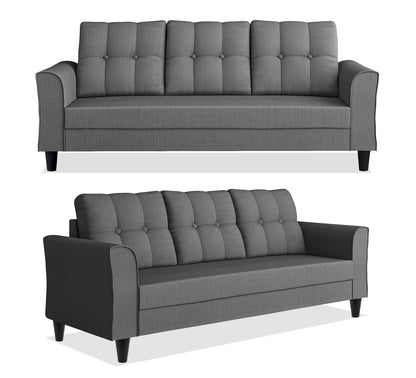 Adorn India Maddox Tufted 3+2 5 Seater Sofa Set (Grey)