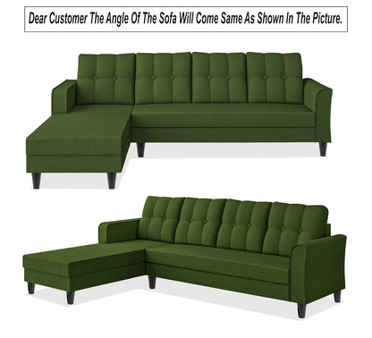 Adorn India Maddox Tufted L Shape 6 Seater Sofa Set LHS (Green)