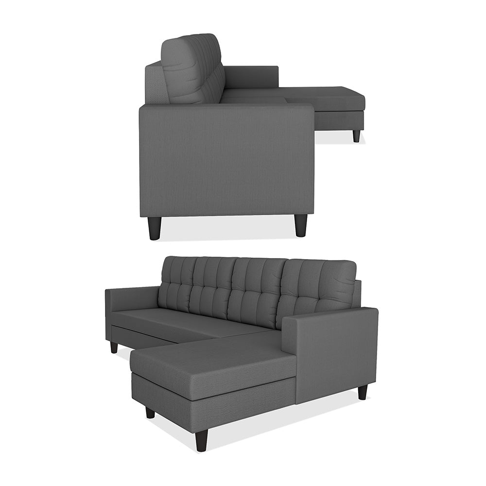 Adorn India Darcy L Shape 8 Seater Sofa Set with Center Table and 2 Ottoman Puffy (RHS) (Grey) (3 Year Warranty)