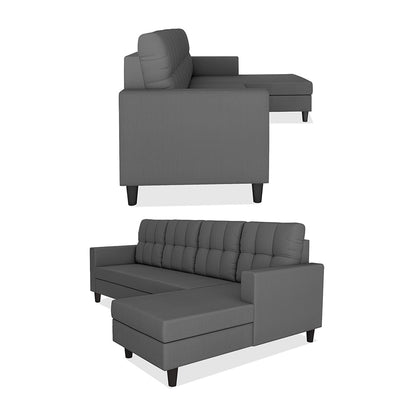 Adorn India Darcy L Shape 8 Seater Sofa Set with Center Table and 2 Ottoman Puffy (RHS) (Grey) (3 Year Warranty)