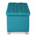 Adorn India Falcon Tufted 2 Seater Storage Ottoman Pouffe with Velvet Suede Fabric (Aqua Blue)