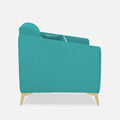 Adorn India Premium Luster Plus 2 Seater Sofa | Velvet Suede Fabric | 3-Year Warranty | Color Aqua Blue with Golden Legs & Striped Pattern Cushion
