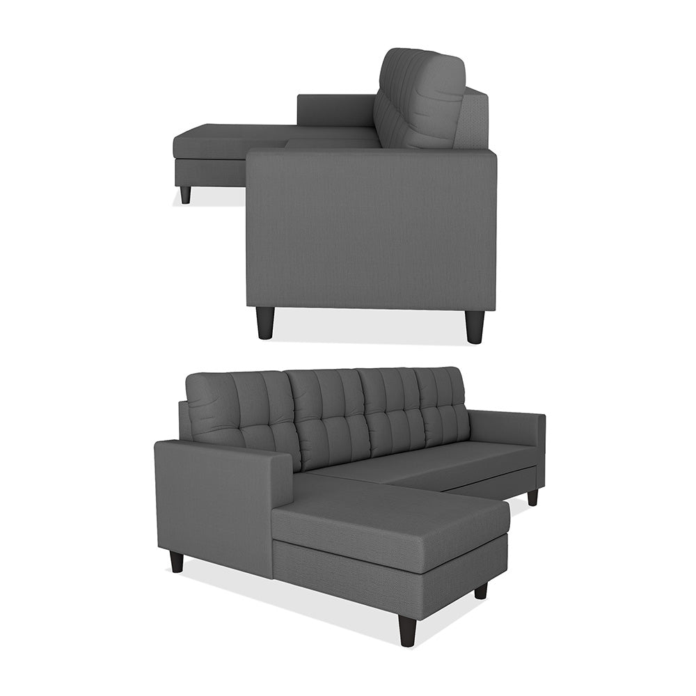 Adorn India Darcy L Shape 8 Seater Sofa Set with Center Table and 2 Ottoman Puffy (Lhs) (Grey) (3 Year Warranty)