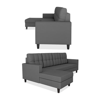 Adorn India Darcy L Shape 8 Seater Sofa Set with Center Table and 2 Ottoman Puffy (Lhs) (Grey) (3 Year Warranty)