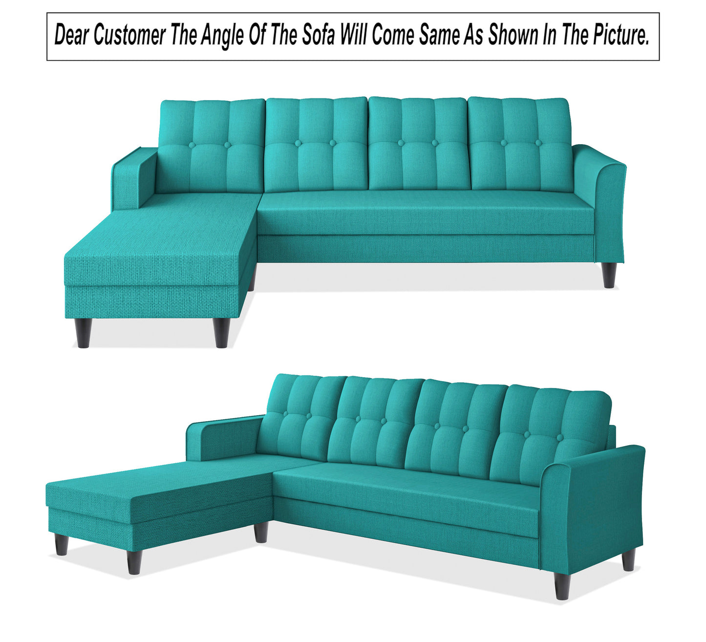 Adorn India Maddox Tufted L Shape 5 Seater Sofa Sofa Set LHS (Aqua Blue)