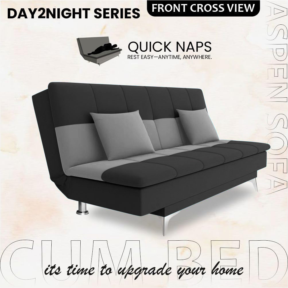 Adorn India Premium New Aspen 3 Seater Sofa Cum Bed 4X6 Velvet Suede with 2 Cushions (Color Dark Grey & Grey) and Suitable for All Indoor, with 3 Years Warranty