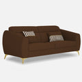 Adorn India Premium Luster Plus 3 Seater Sofa | Velvet Suede Fabric | 3-Year Warranty | Color Brown with Golden Legs & Striped Pattern Cushion