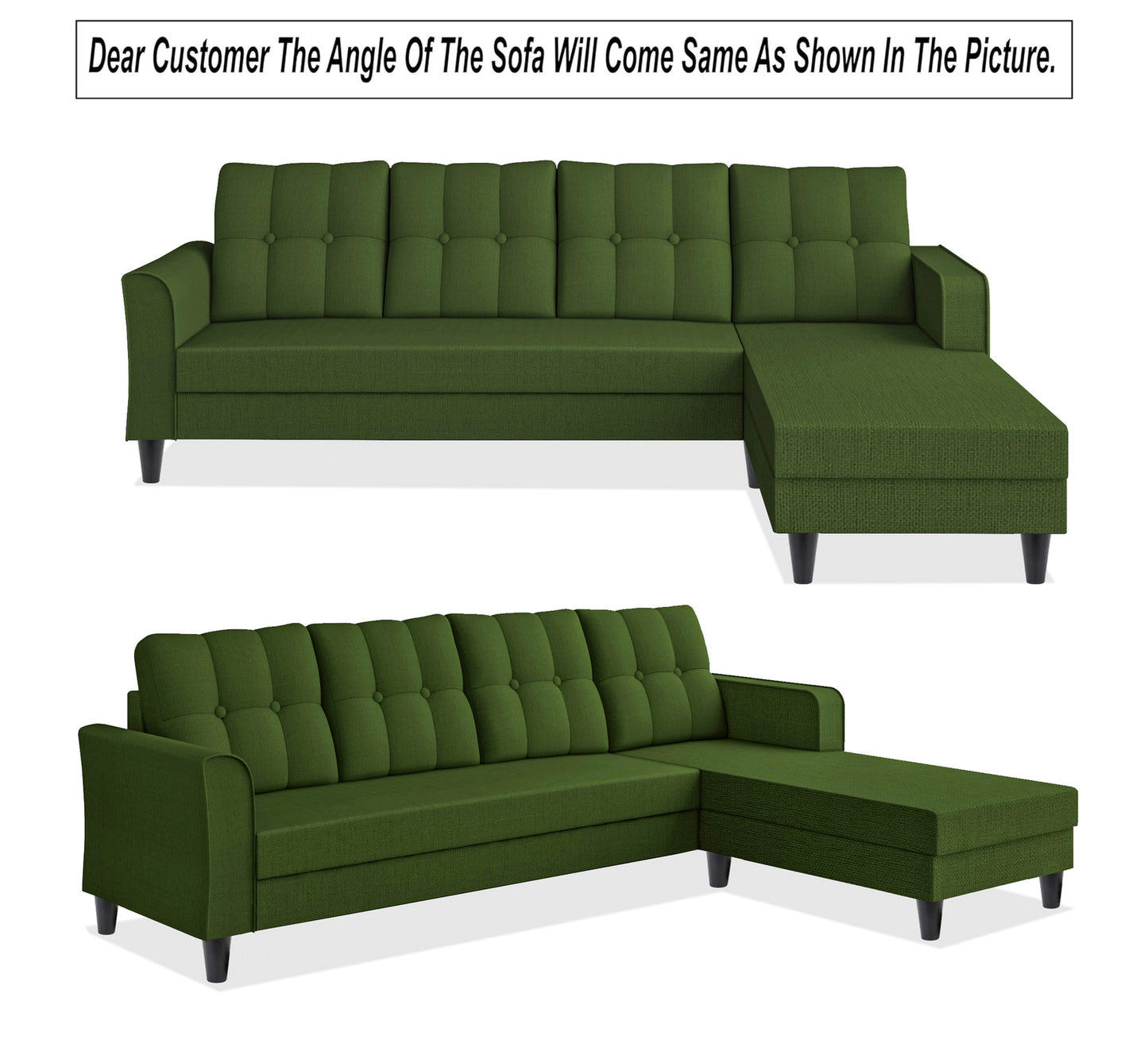 Adorn India Maddox Tufted L Shape 6 Seater Sofa Set RHS (Green) (3 Year Warranty)