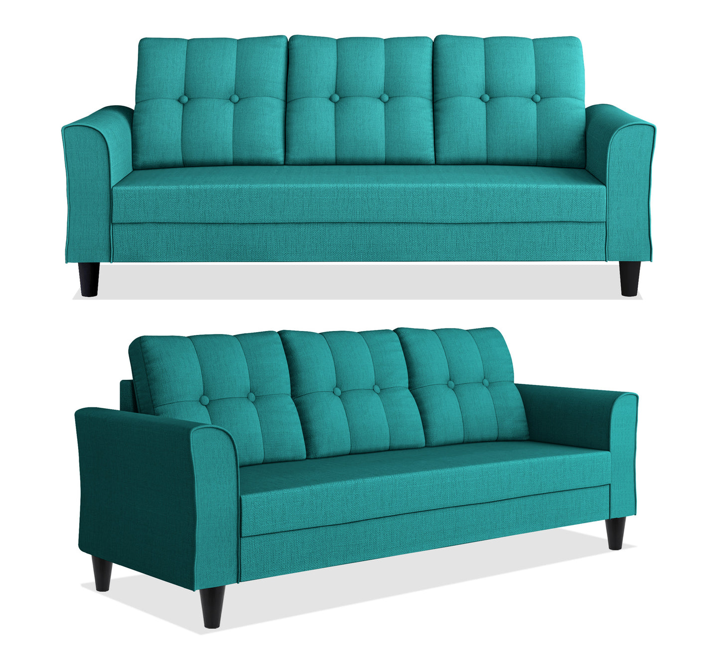 Adorn India Maddox Tufted 3-1-1 5 Seater Sofa Set (Aqua Blue)