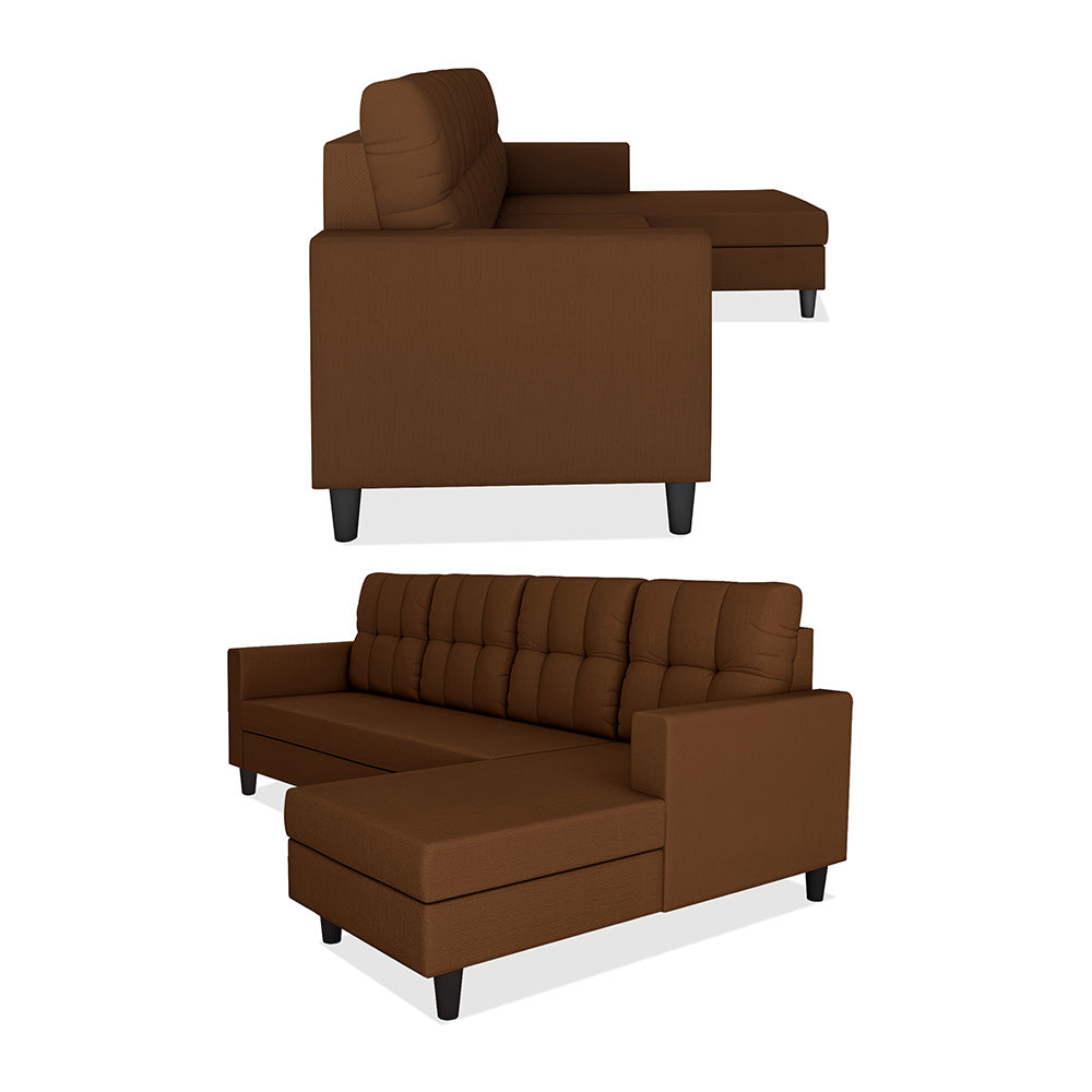 Adorn India Darcy L Shape 8 Seater Sofa Set with Center Table and 2 Ottoman Puffy (RHS) (Brown) (3 Year Warranty)