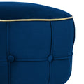 Adorn India Macolm Round 1 Seater Ottoman Pouffe Tufted Pattern with Velvet Suede Fabric (Blue)