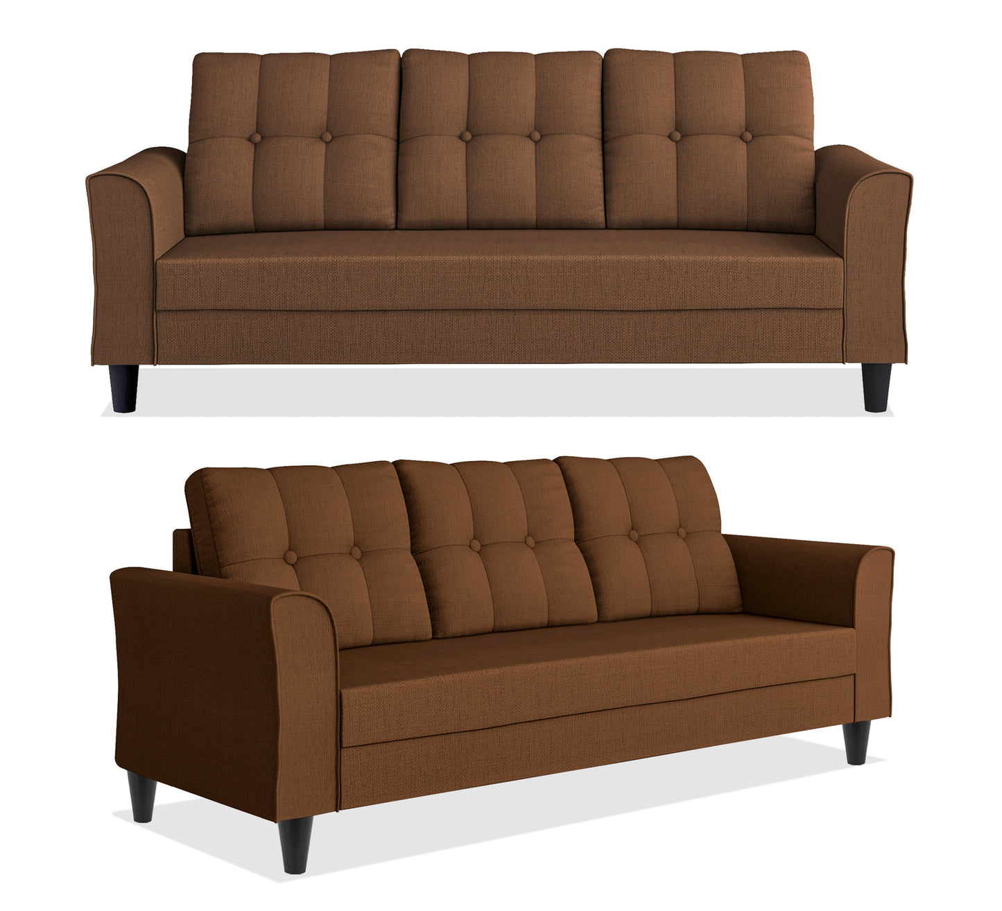 Adorn India Maddox Tufted 3+2 5 Seater Sofa Set (Brown)