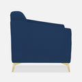 Adorn India Premium Luster Plus 1 Seater Sofa | Velvet Suede Fabric | 3-Year Warranty | Color Blue with Golden Legs & Striped Pattern Cushion