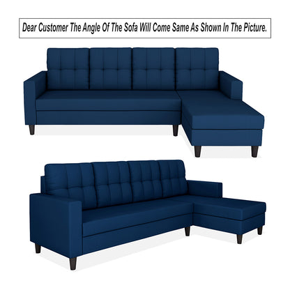 Adorn India Darcy L Shape 6 Seater Sofa Set (RHS) (Blue) (3 Year Warranty)
