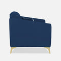 Adorn India Premium Luster Plus 2 Seater Sofa | Velvet Suede Fabric | 3-Year Warranty | Color Blue with Golden Legs & Striped Pattern Cushion